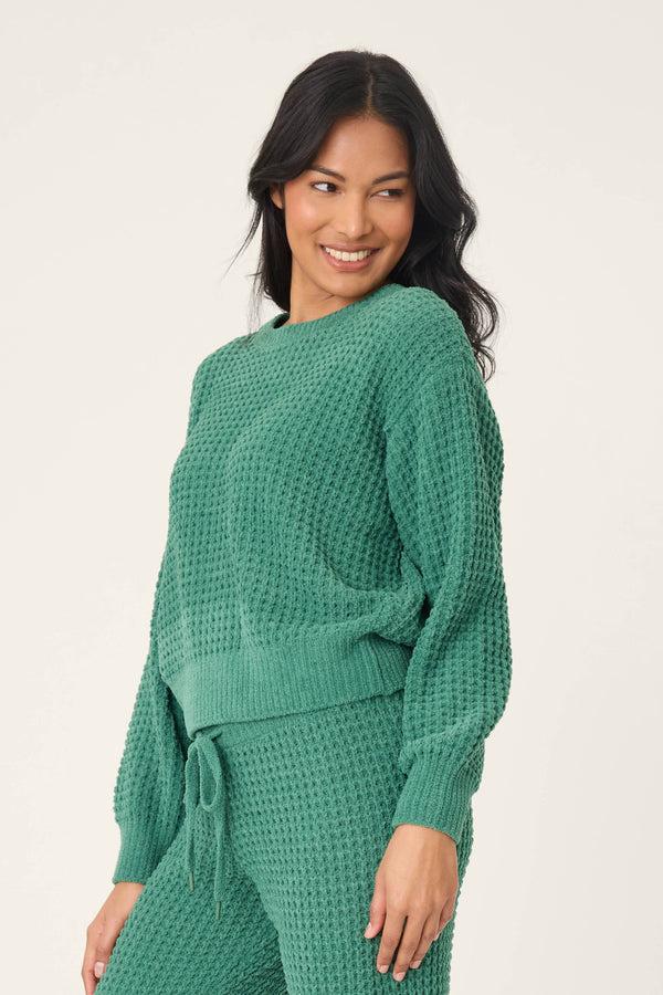 P.j. Salvage Chenille Waffle Long Sleeve Forest Top