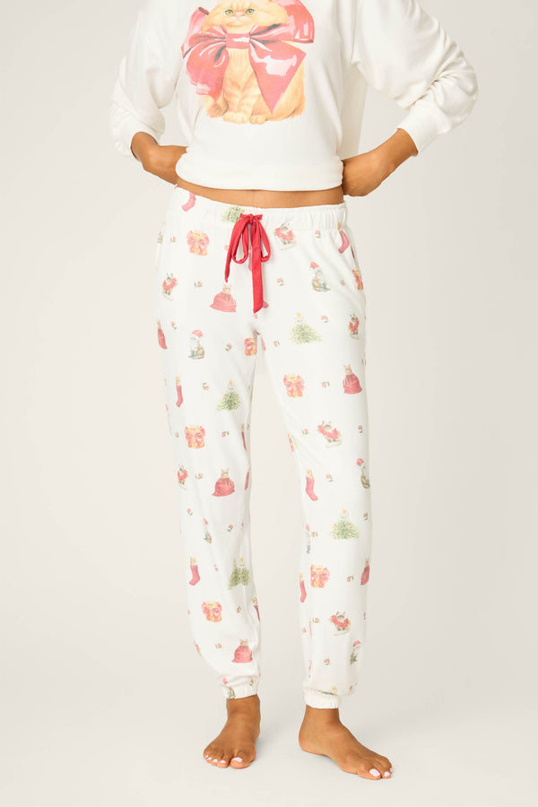 p.j. salvage Feline Festive Cat Print Banded Pants