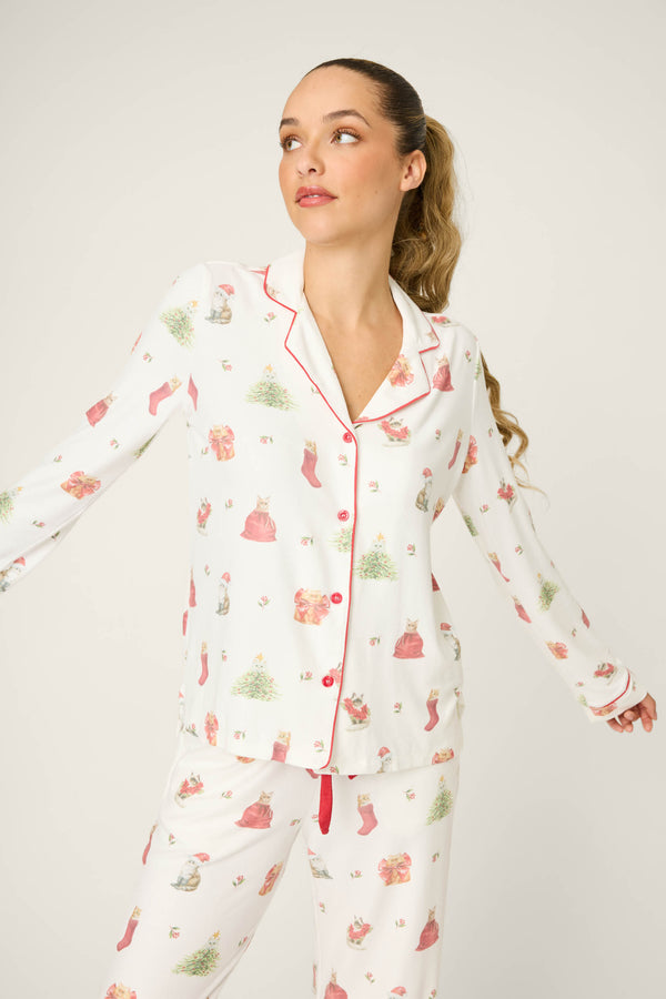 P.j. Salvage Feline Festive Cat Print PJ Set