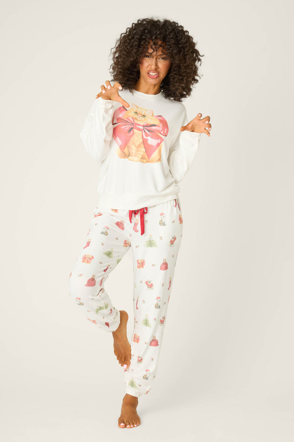 P.j. Salvage Feline Festive Cat Print Sweater