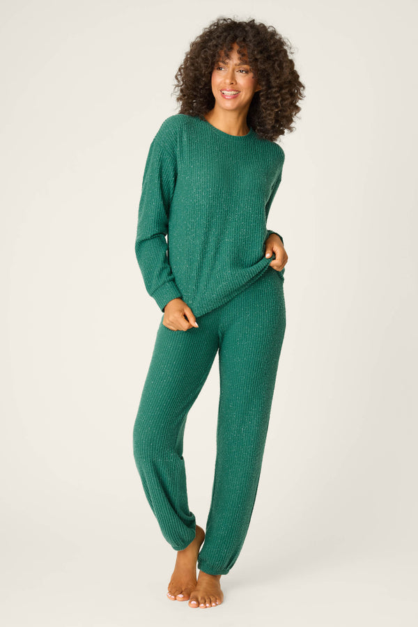 P.j. Salvage Fireside Sparkle Forest Green PJ Set