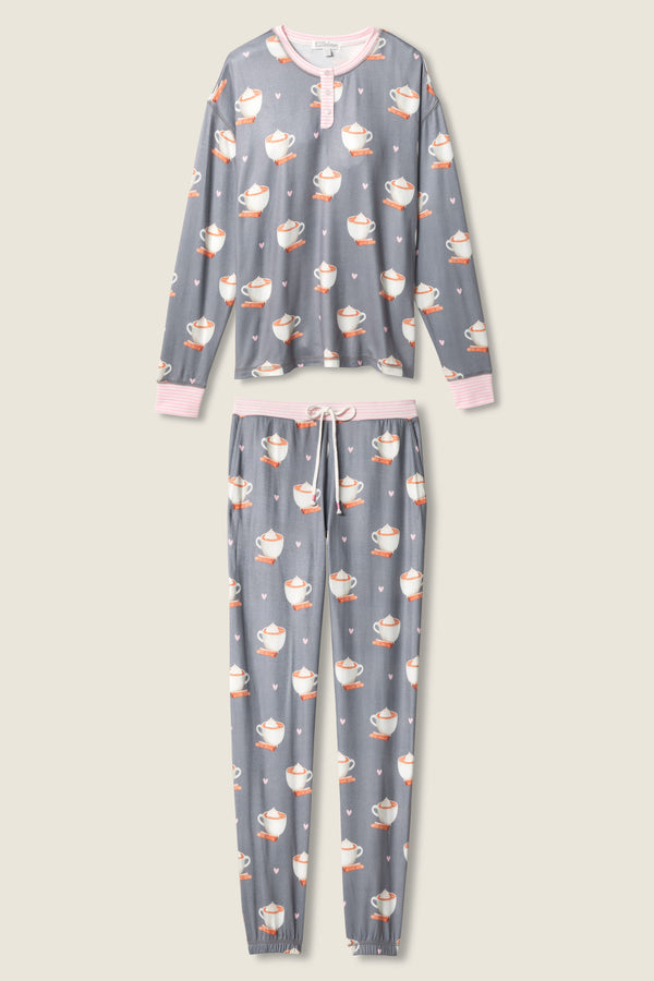 P.j. Salvage Love You A Latte Coffee Print PJ Set