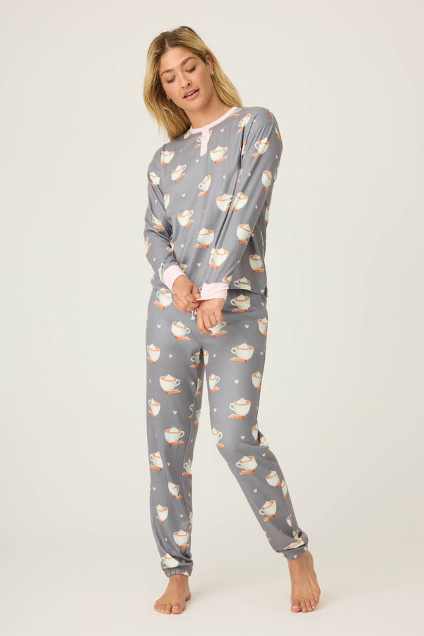 P.j. Salvage Love You A Latte Coffee Print PJ Set