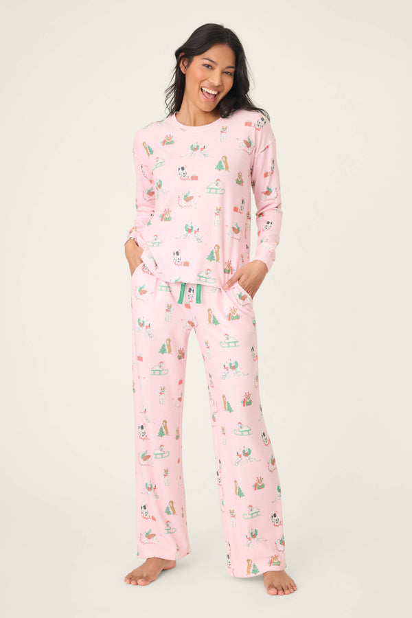 P.j. Salvage Peace & Pawlidays Dog Print Pants Set