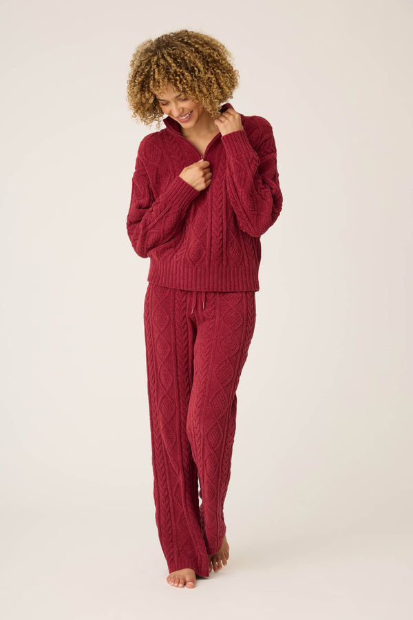 P.j. Salvage Quarter Zip Chenille Cable Knit Top