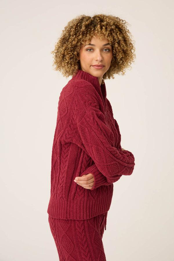 P.j. Salvage Quarter Zip Chenille Cable Knit Top