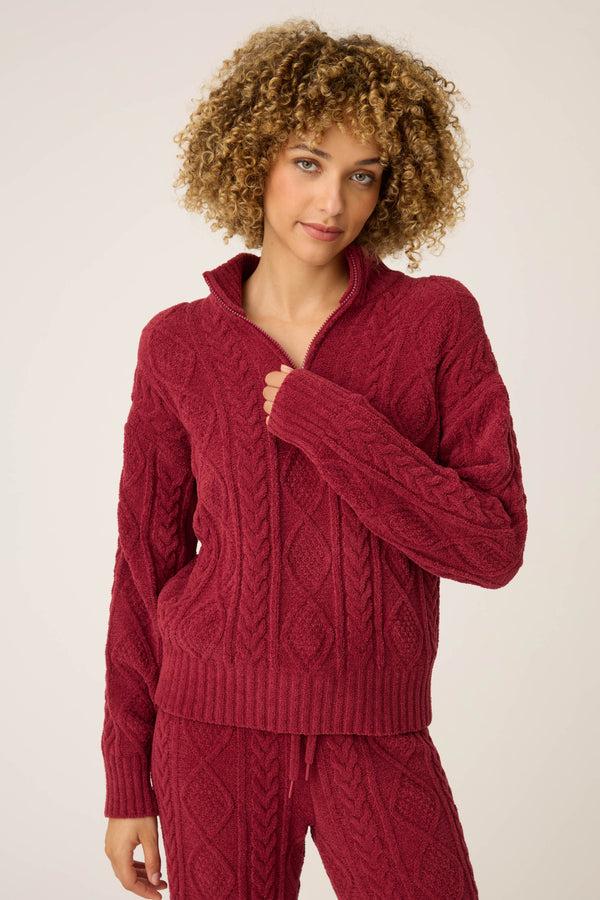 p.j. salvage Quarter Zip Chenille Cable Knit Top