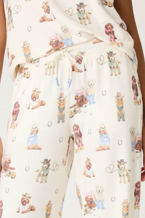 P.j. Salvage Ruff On The Range Dog Print Open Leg Pant