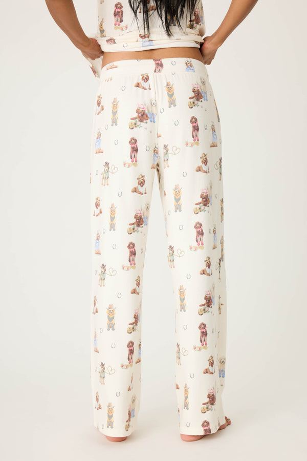 P.j. Salvage Ruff On The Range Dog Print Open Leg Pant