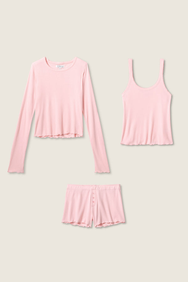 P.j. Salvage Stay Wild 3-Piece Solid Pointelle Tank Short & Long Sleeve Set
