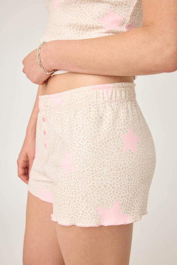 P.j. Salvage Stay Wild Leopard & Star Print Pointelle Shorts