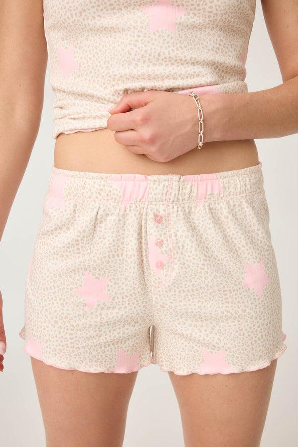 p.j. salvage Stay Wild Leopard & Star Print Pointelle Shorts
