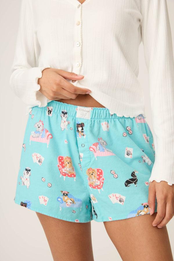 P.j. Salvage This Is How I Roll Dog Print Flannel Shorts