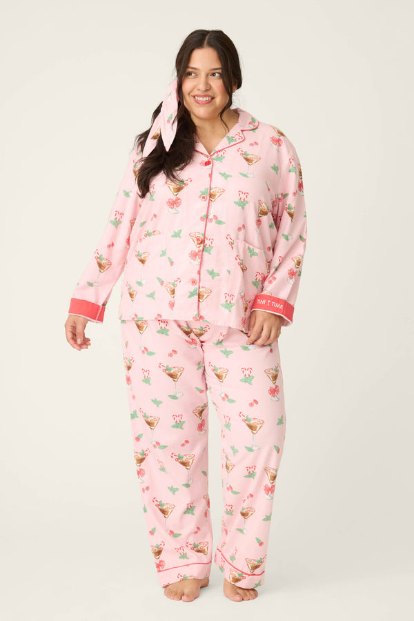 P.j. Salvage Tini Time Drink Print 3-Piece Plus Size Flannel PJ Set