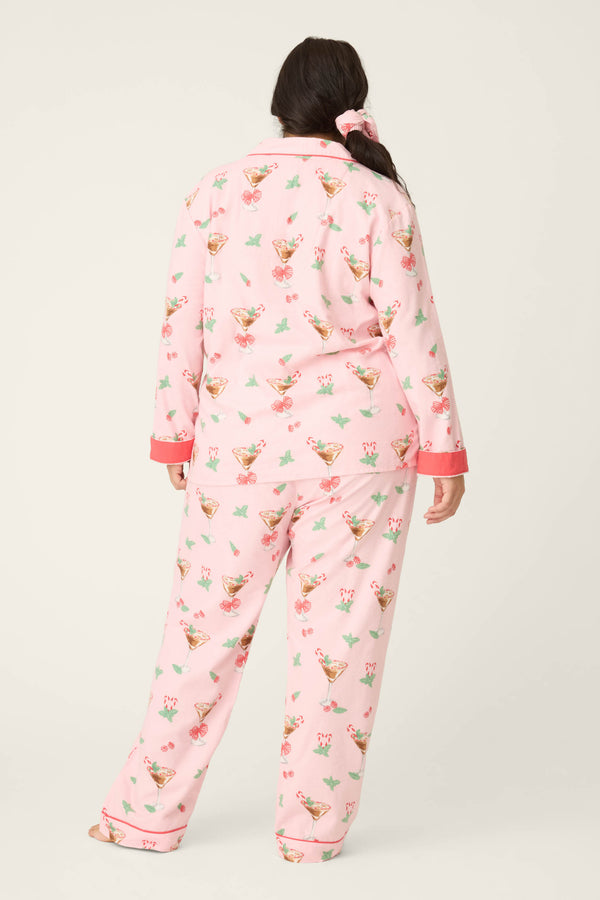 P.j. Salvage Tini Time Drink Print 3-Piece Plus Size Flannel PJ Set