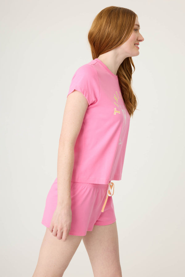 P.j. Salvage Tini Time Graphic Short Sleeve Loungewear Set