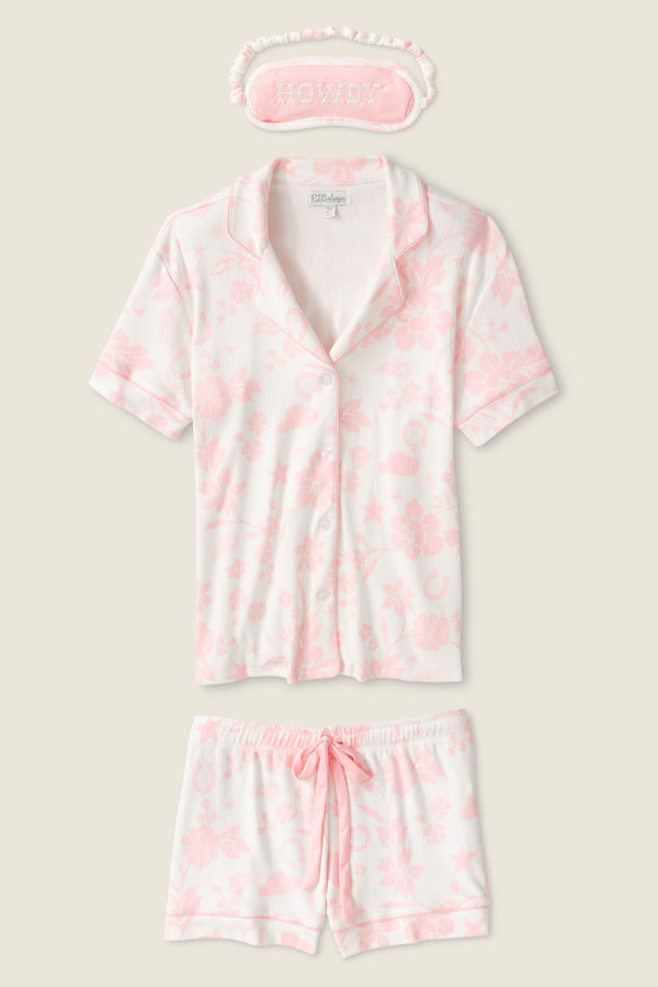 P.j. Salvage Wild Flower Western Print Pointelle 3-Piece Short Set