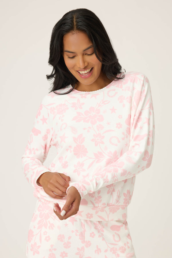 P.j. Salvage Wild Flower Western Print Pointelle Long Sleeve Top