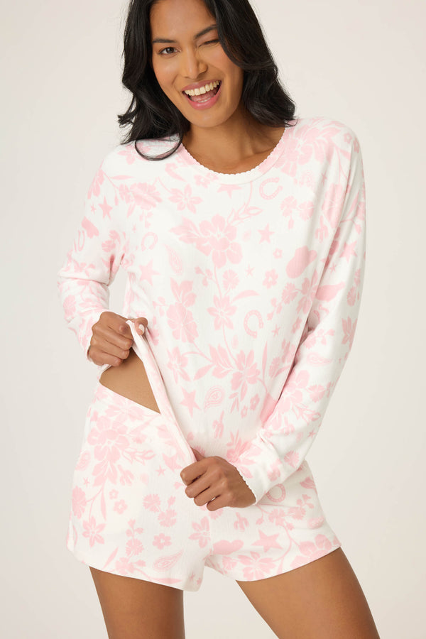 p.j. salvage Wild Flower Western Print Pointelle Long Sleeve Top