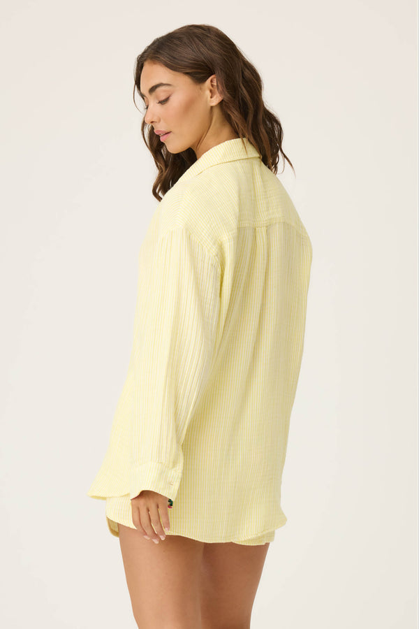 P.j. Salvage Yellow Stripe Long Sleeve Cotton Gauze Top