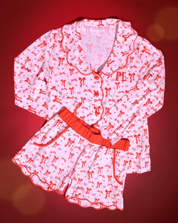 P.louise P.Louise Adults Christmas Bow Pyjamas - Shorts Set