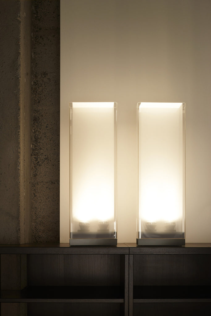 Pablo Designs Cortina Table Clear Shade / White Diffuser / Silver Base