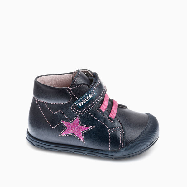 pablosky Botas de Bebé Niña Pablosky color Azul de Piel con Cierre adherente 045227