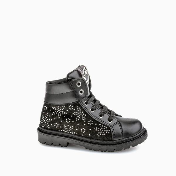 pablosky Botas de Niña color Negro con Cordones y cremallera 445115