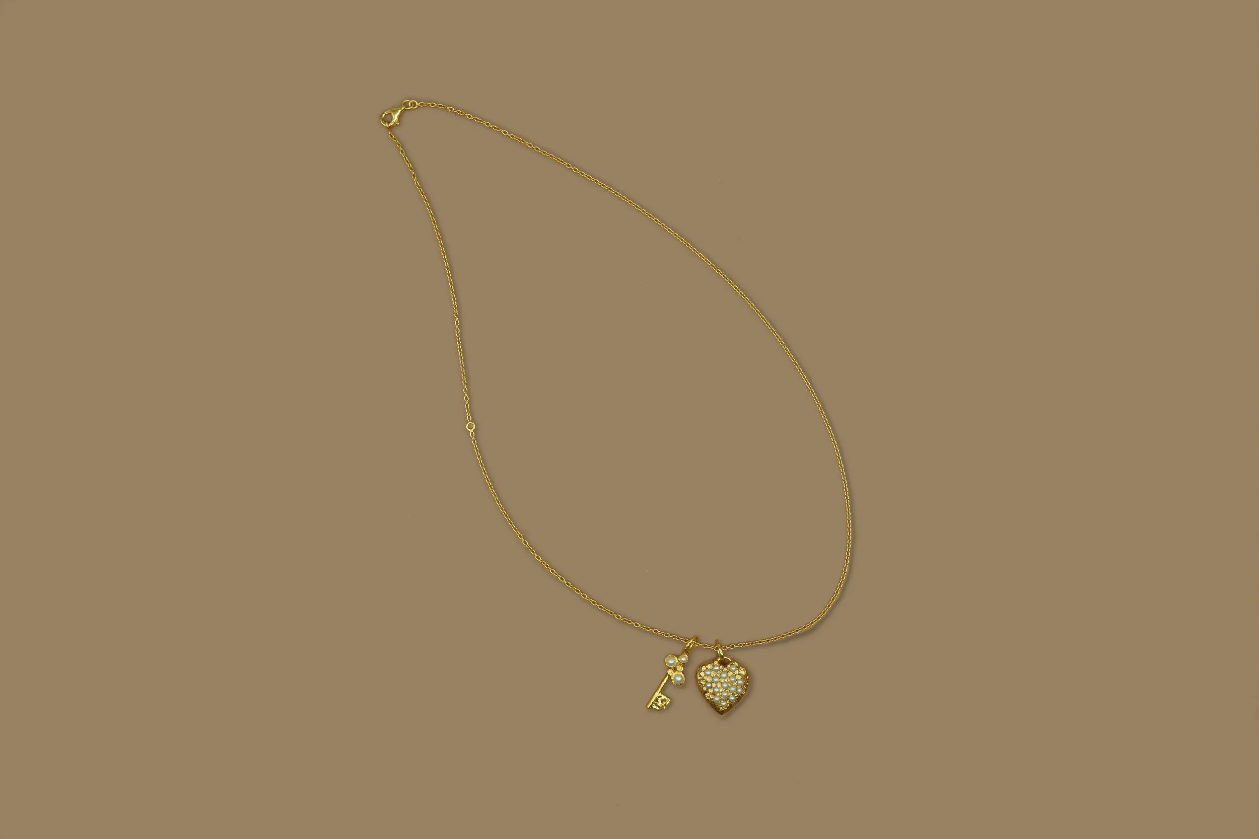 pacharee Pearl Floret Key to my Heart Necklace