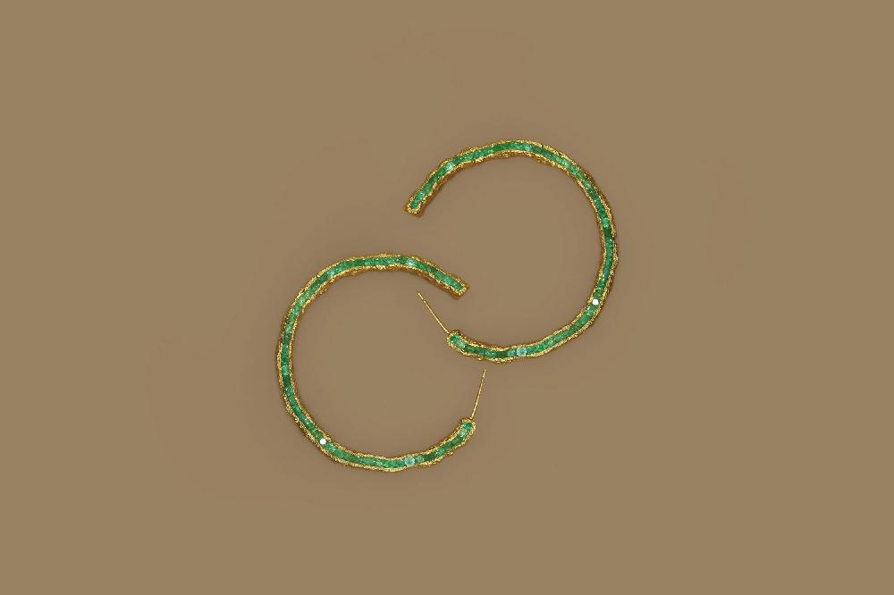 Pacharee Silh Large Emeralds Hoops