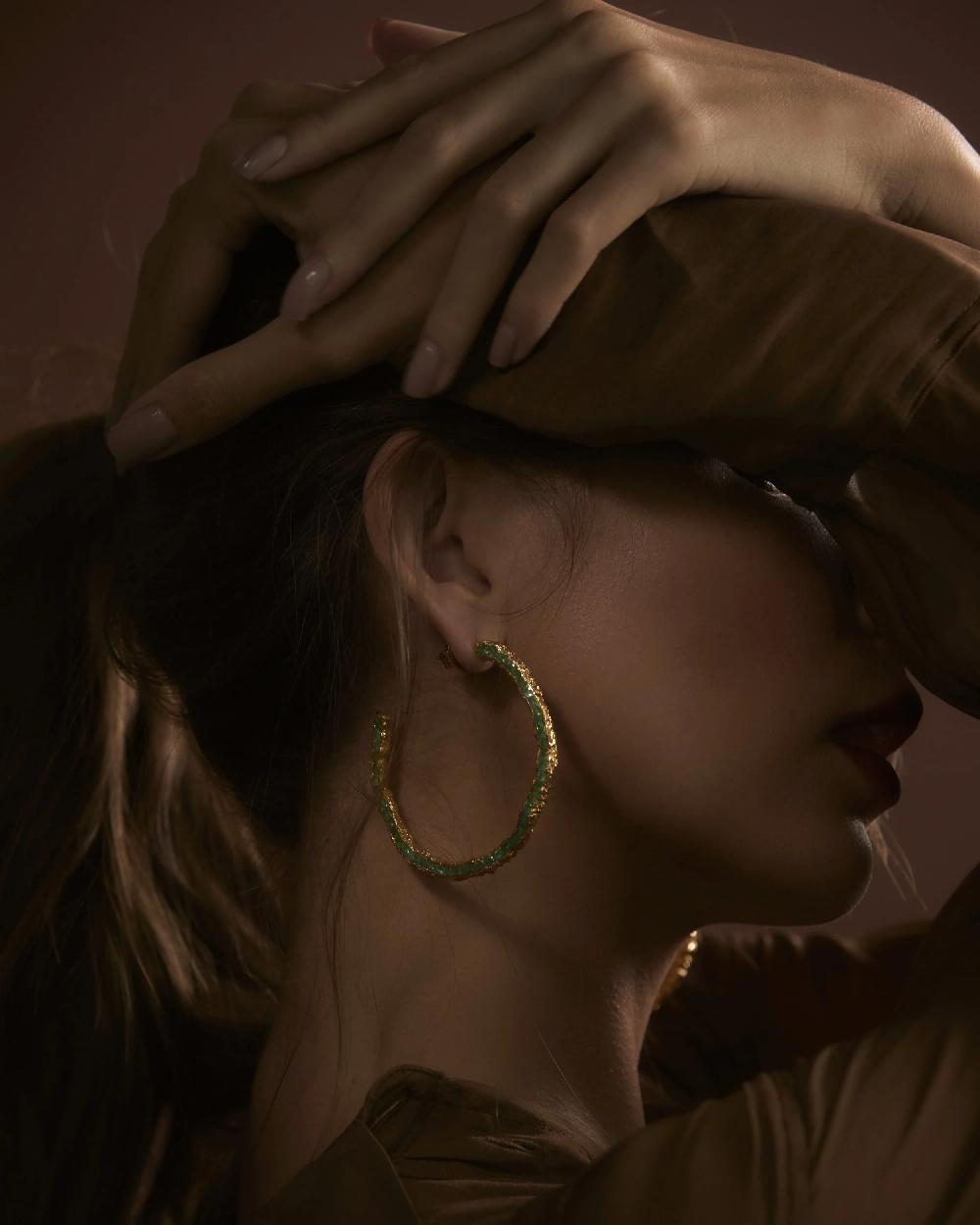 pacharee Silh Large Emeralds Hoops