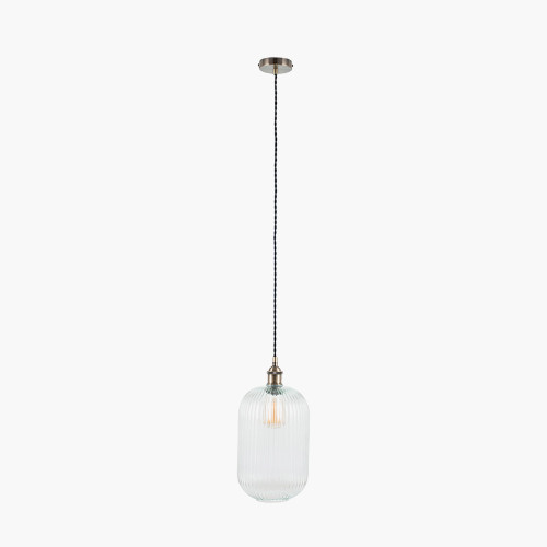 Pacific Lifestyle Abigail Clear Ribbed Glass Tall Pendant