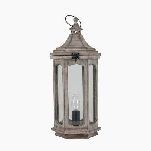 pacific lifestyle Adaline Antique Grey Wood Lantern Table Lamp