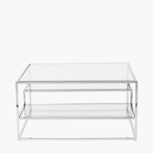 Pacific Lifestyle Aleandra Clear Glass And Silver Metal Coffee Table