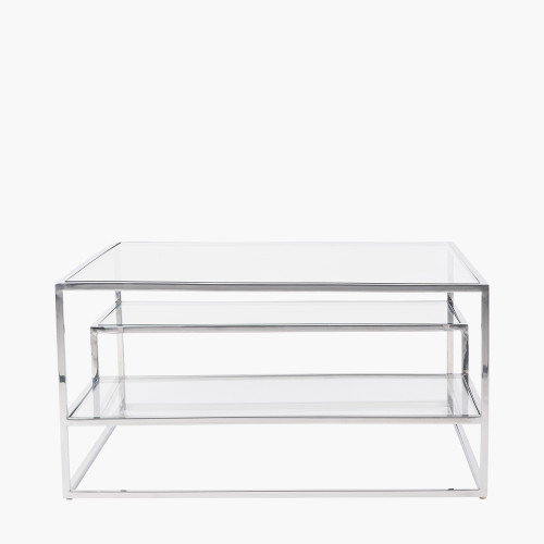 Pacific Lifestyle Aleandra Clear Glass And Silver Metal Coffee Table
