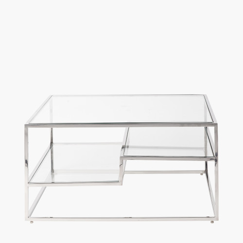 Pacific Lifestyle Aleandra Clear Glass And Silver Metal Coffee Table