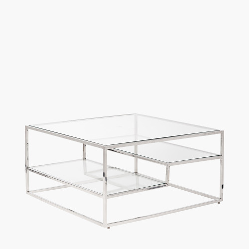 pacific lifestyle Aleandra Clear Glass and Silver Metal Coffee Table