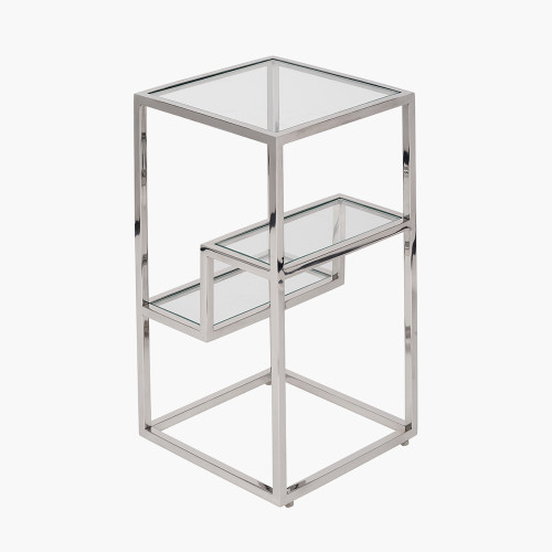 Pacific Lifestyle Aleandra Clear Glass And Silver Metal Side Table