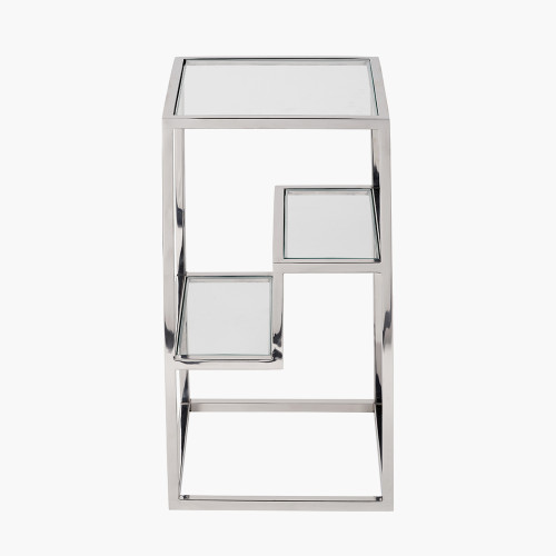 pacific lifestyle Aleandra Clear Glass and Silver Metal Side Table