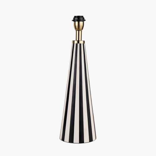 Pacific Lifestyle Alejo Black And White Stripe Conical Resin Table Lamp Base With Harry 35cm Black Cotton Mix Cylinder Lampshade