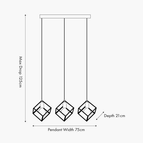 Pacific Lifestyle Alessio Matt Black Metal 3 Cube Pendant