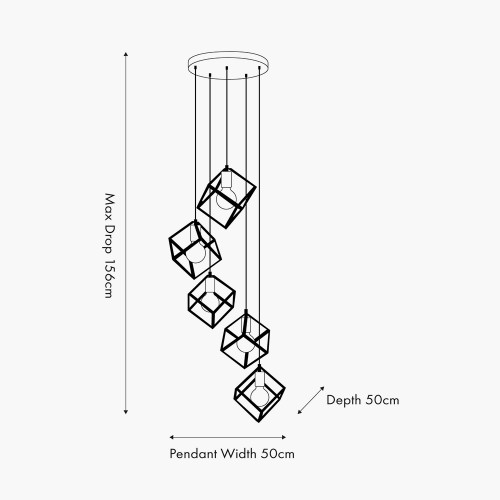 Pacific Lifestyle Alessio Matt Black Metal 5 Cube Pendant