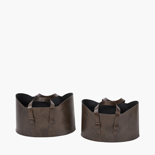 Pacific Lifestyle Alessio S/2 Peppercorn Leather Handled Storage