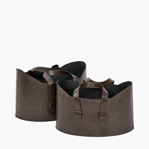 Pacific Lifestyle Alessio S/2 Peppercorn Leather Handled Storage