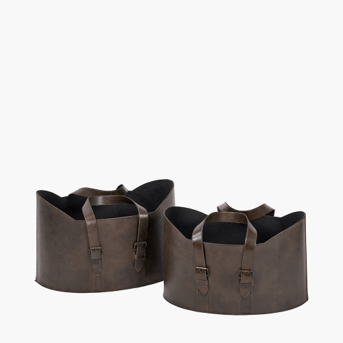 pacific lifestyle Alessio S/2 Peppercorn Leather Handled Storage