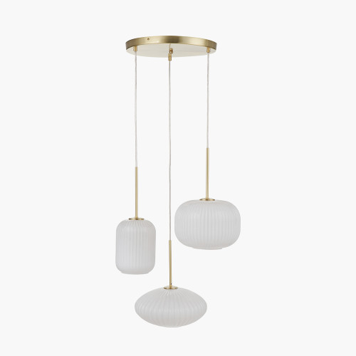 pacific lifestyle Alexa White Ribbed Glass and Gold Metal Multi Drop Pendant