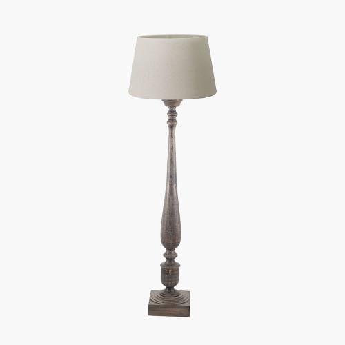 pacific lifestyle Alia Grey Wash Turned Mango Wood Floor Lamp Base with Coast 50cm Cream Calico Tapered Lampshade