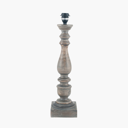 Pacific Lifestyle Alia Grey Wash Turned Mango Wood Table Lamp Base With Edward 40cm Natural Linen Cylinder Lampshade