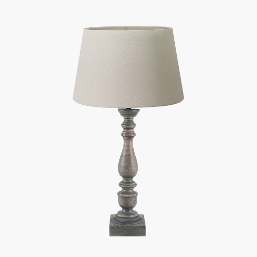 pacific lifestyle Alia Grey Wash Turned Mango Wood Table Lamp Base with Coast 45cm Cream Calico Tapered Lampshade