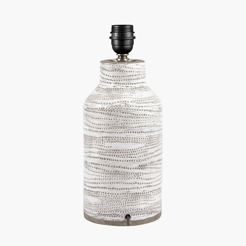 Pacific Lifestyle Alina White Dot Design Stoneware Table Lamp Base With Lino 30cm Grey Self Lined Linen Cylinder Lampshade